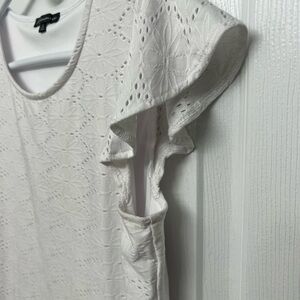 Adrianna Papell flutter sleeve, white top.